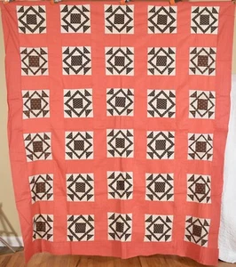 ELEGANT 1880's Vintage Shoofly Variation Antique Quilt Top ~ NICE EARLY BROWNS! - Picture 1 of 6