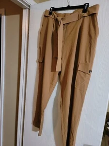 Calvin Klein Womens Pleated Straight Leg Dress Pants Size L Khaki - Picture 1 of 4