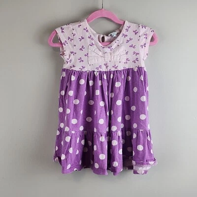 Naartjie Niña Talla 18-24 Meses Vestido/Túnica Morado Lunares Lazo Manga Corta Foto 1 de 4