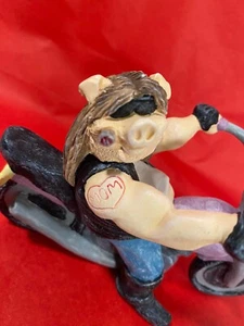 Ceramic Tattooed, Hog/Pig On Motorcycle Figurines Statue Highway Hogs signed - Picture 1 of 8