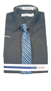 Izod Boys Black Dress Shirt Collar Button Down Long Sleeve Size 7 whith Tie - Picture 1 of 12