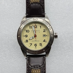 Coleman Herrenuhr 39mm beige Ziffernblatt Datum silberfarben braunes Band neue Batterie * - Bild 1 von 14