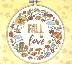 Counted Cross Stitch Kit ~ Design Works Fall in Love w/8" Wood Hoop #DW7152 - Picture 1 of 3