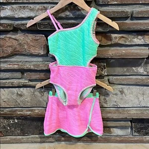 River Island Sun Shop Zebra Textured Swim Set Pink and Green - Picture 1 of 10