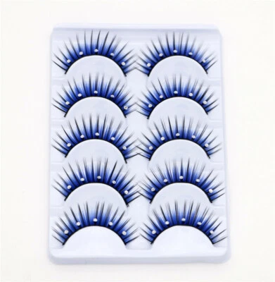 10Pairs Rhinestone Cosplay Blue False Eyelashes Thick Makeup false eyelashes H12 - Image 1 of 2