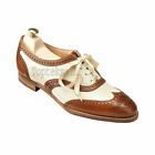 Handmade Women's Leather Two Tone Oxford Wingtip  Lace-Up Ribbon Shoes-906