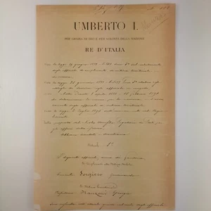 Decreto Firmado Por El Rey Humberto I - Rey De Italia Del 9 De Agosto De 1896 - Imagen 1 de 4