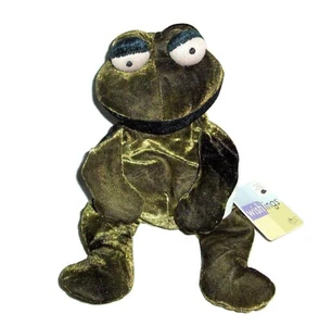 10" Russ Berrie Wishlings Pistachio Green Velvet Frog Bean Bag Stuffed Animal - Picture 1 of 1