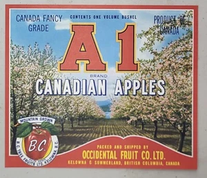 ADVERTISING Label A1 Canadian Apples Occidental Fruit Kelowna Summerland BC - Picture 1 of 2