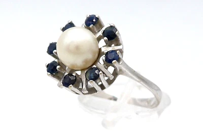 Größe 52 Ring 585 GOLD 14 Karat Weißgold anello Perle Goldring Saphir G2976/24 - Bild 1 von 4