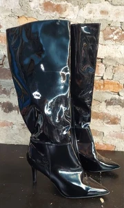 Botas de aguja hasta la rodilla de charol negro Rogue para mujer talla 9 tacón pj - Imagen 1 de 6
