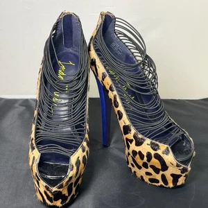 London Trash Ceres Heels Sz 9 Pumps Leopard Animal Print Stiletto Pony Hair FS - Picture 1 of 14