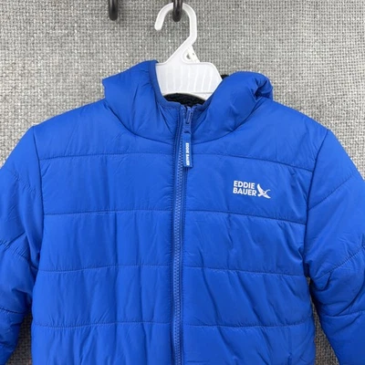 Chaqueta Eddie Bauer Niños Talla 6 Azul Reversible Puffer/Fleece Con Capucha Bolsillos Nueva Foto 1 de 4