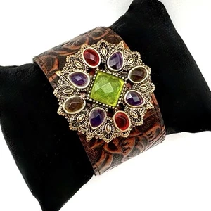 Studio Barse Multi-Gemstone & Golden Bronze Statement Cuff Bracelet - Picture 1 of 6