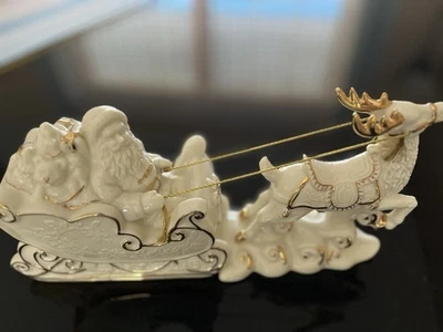 VTG Mikasa Santa w Sleigh Holiday Elegance Porcelain-White Gold Trim - Image 1 of 4