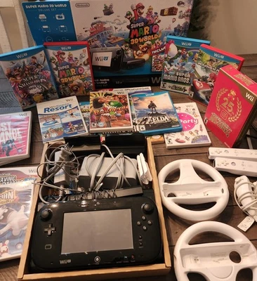Wii U Super Mario 3D World Consola Paquete 14+ Juegos Mario All Stars Ruedas Funciona Foto 1 de 4