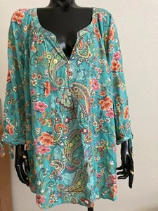 🎄Fig and Flower 3/4 Sleeve Shirt Green Floral Size XL? - Picture 1 of 6