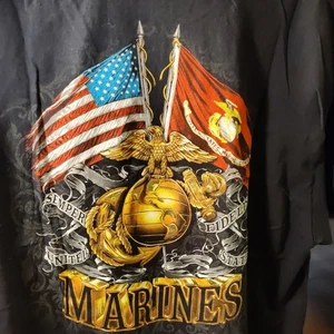 USMC Marine Corps T-Shirt Double Flags Gold Print Globe American Flag XL Neu - Bild 1 von 3