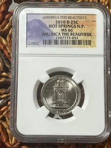 2010 D 25C Hot Springs N.P. America the Beautiful NGC MS 66 Banned Label - Picture 1 of 4