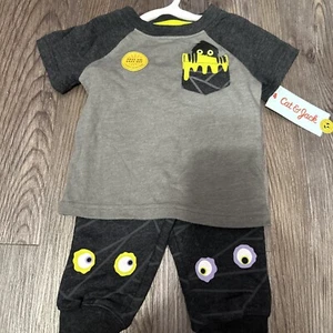 Cat & Jack Kleinkind 12 Monate Tasche Creeper T-Shirt Jogginghose Set schwarz grau  - Bild 1 von 5