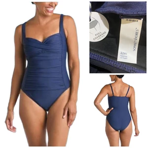 NWT Sonnet Shores Plus Sz 22W 22 W Navy Blue 1 Piece Ruched Bathing Swimsuit New - Picture 1 of 6