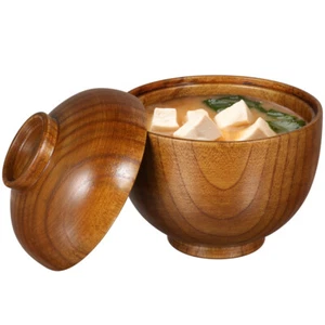 Set 2 Pezzi Stoviglie in Legno Massello Ciotole in Legno per Cucina Zuppa Giapponese con - Foto 1 di 12