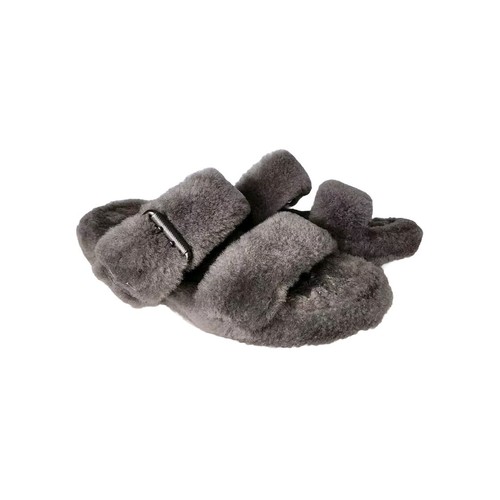 UGG Ciabatte Donna Fuzz Yeah Slide Grigio Pelliccia Sandali Piatti Taglia 10