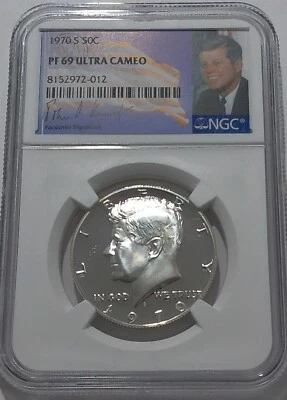 1970 S NGC PF69 Ultra Cameo Silver Proof Kennedy Half Dollar White Coin JFK 50c - Image 1 of 3
