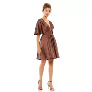 Leena for Mac Duggal SATIN FLOWY CAPE SLEEVE MINI DRESS Size 4 - Picture 1 of 10
