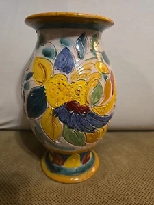 Vintage Italian Majolica Pottery Mid Century Italy Handled Vase - Picture 1 of 6
