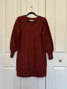 Loft Cable Knit Ladies Sweater Dress Rust Burnt Orange Soft - Women's Size Small - Picture 1 of 13