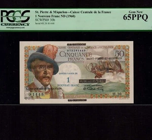 Saint Pierre & Miquelon 1 Nouveau Franc auf 50 Francs 1960 P-30b * PCGS unc 65 * - Bild 1 von 2