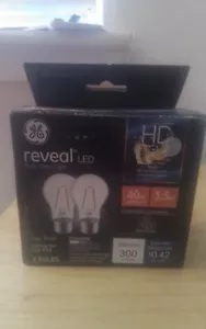 2- GE Reveal LED 40 Watt A15 Ceiling Fan 31885 Light Bulbs HD+ Frosted 3.5 = 40w - Picture 1 of 3