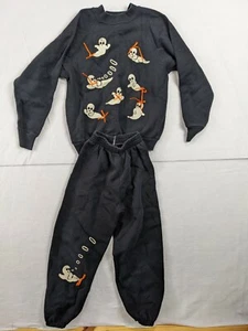 Tultex Halloween Ghost Sweatshirt M10/12 Sweatpants S 6/8 Set Black - Picture 1 of 11