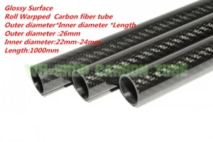 Glossy 3k Carbon Fiber Tube/Shaft OD26mm x ID22mm 24mm Roll Wrapped L1000mm - Picture 1 of 4