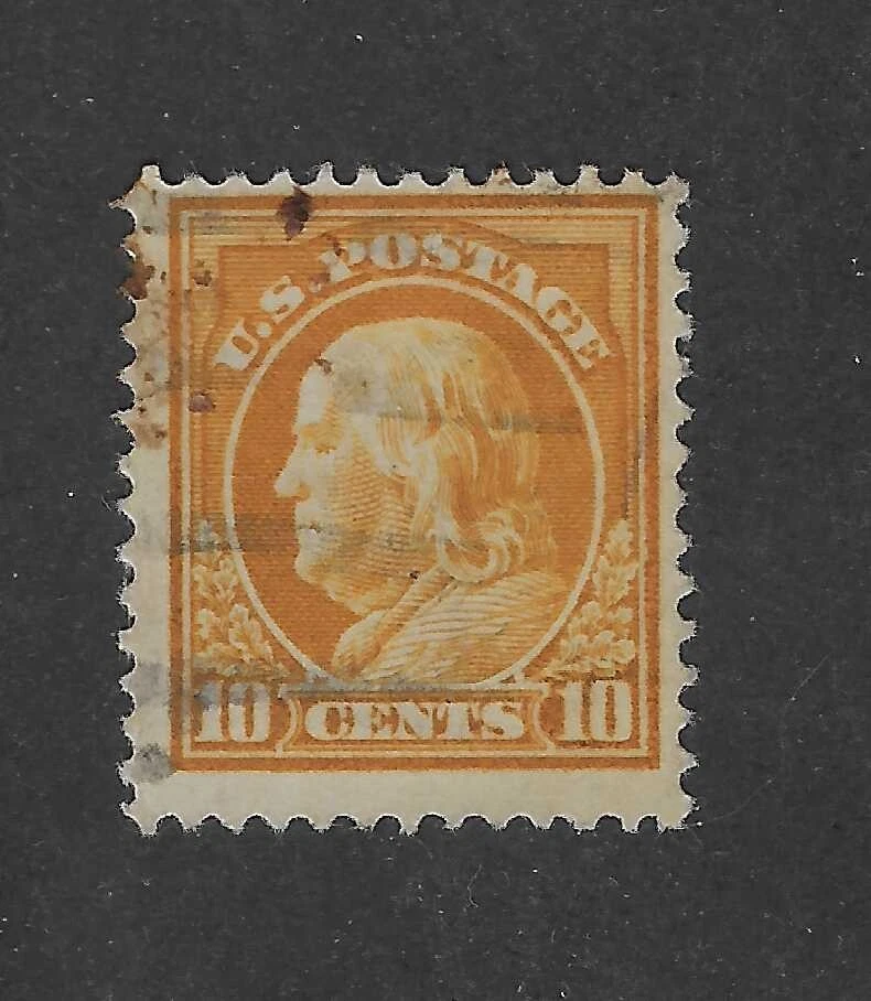 Scott # 416, 10 cents orange yellow, Franklin,  1912,  VF-XF, - Image 1 of 1