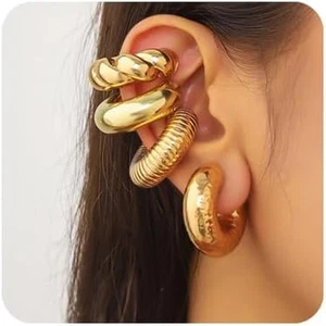 4 Stück Chunky Ear Cuffs Nicht Piercing für Frauen, Gold C-Form Clip auf Knorpel - Bild 1 von 8