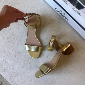 J.Crew Evie Metallic Leather Ankle Strap Block Mid Heel Sandal Made in Italy 7 - Picture 1 of 9