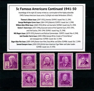 Dealer Dave US Stamps 1941-50 FAMOUS AMERICAN ISSUE CONTINUED w/ INFO SLIP, MNH - Picture 1 of 1