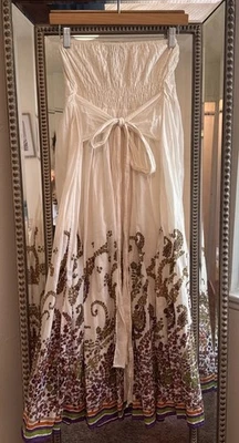 Strapless White Cotton Dress Womans Floral SMALL Resort Vacation Summer - Image 1 of 4