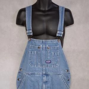 Salopette bavaglino Big Smith 36x32 blu lavato chiaro denim leggera usura macchia davanti - Foto 1 di 8