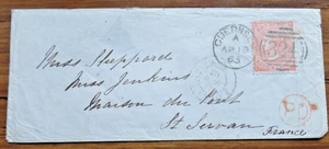 1865 QV 4d cancelled Guernsey 324 Duplex to St Servan - Picture 1 of 2