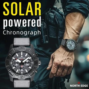 NORTH EDGE BLAZE Men's Solar Quartz Watch, 316L SS Case, Pilot Sports, 50M Water - Picture 1 of 6