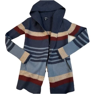Toad and Co size medium 100% Marino wool Hooded cardigan striped - Picture 1 of 13