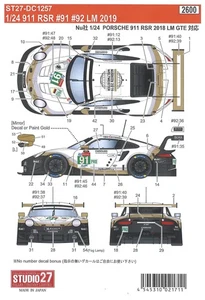 STUDIO27 1/24 Porsche 911 RSR #91/#92 LM 2019 for NuNu DC1257 - Picture 1 of 3