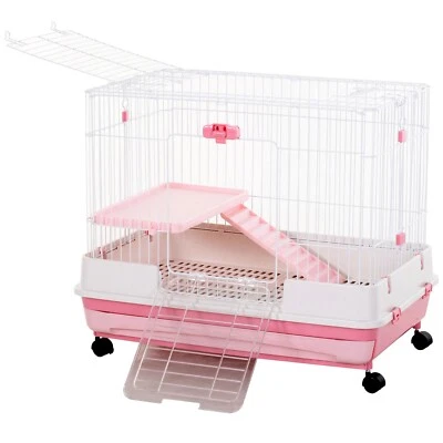 UIRIO 32" Indoor Rabbit Cage Rolling Small Animal Crate Ferrets Chinchillas Hutch
