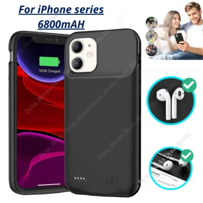 For iPhone 13/Pro Max/Mini/12/11 External Battery Charger Case Power Bank Cover - Image 1 of 4