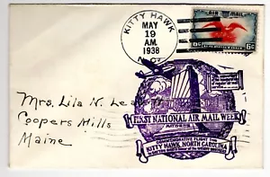 Wright Brothers Commemorative Postal Cover Kitty Hawk 1938 Air Mail NC - Picture 1 of 1