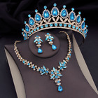 Luxury Bridal Jewelry Sets Sky Blue Crystal Tiaras Necklace Sets Crown Bride Set