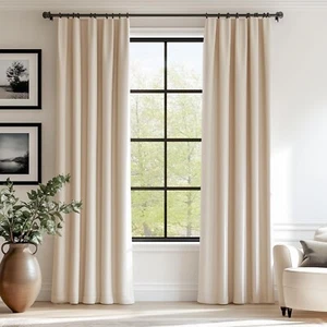 Lazzzy Beige Velvet Curtains Thermal Insulated Curtains 96 Inch Long Room Dar... - Picture 1 of 8